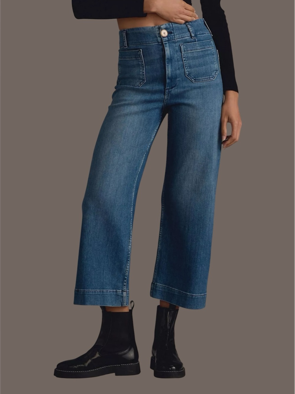 Maeve The Denim Colette Wide-Leg Jeans in Dark Blue